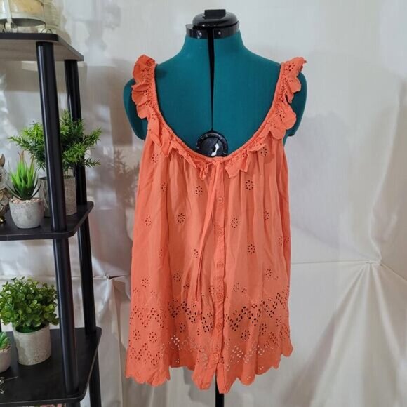Torrid Coral Eyelet Ruffle Tie Front‎ Tank Top - Size 4X - Picture 3 of 10